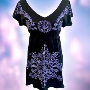 LA Class Sacred Geometry Mandala Everyday Bohemian Black Mini Dress,  Whimsigoth